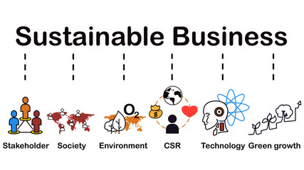 Sustainable business icon, Stakeholder, society, environment, CSR, technology, green growth. infographic media, minimal concept design vector, easy to adjust color