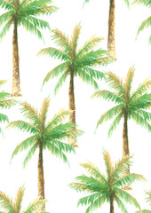 seamless pattern of hand paint watercolor palm tree, natural summer illustration for fashion textile