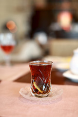 Armud glass with black tea