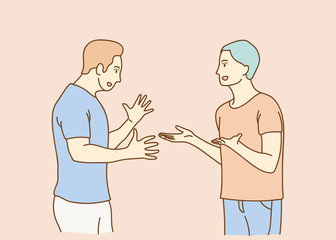 Vector illustration, flat style, businessmen discuss social network, news, social networks, etc