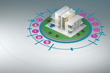 modern smart house with infographics