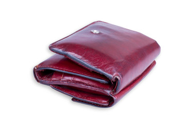 Worn out red leather wallet isolated on white background. Clipping path included.