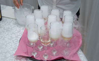 Champagne wine glasses at wedding party