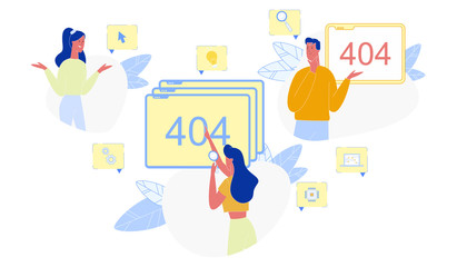 Page not Found 404 Error and Puzzled People Set