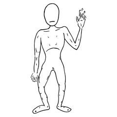 Cartoon man without a face. Man with a raised hand. Open hand. Avatar of man. Vector illustration. Simple hand drawn icon.