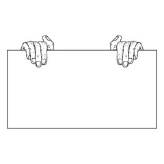 Two hands is holding a blank sheet of paper icon. Hand drawn blank paper in hands. Vector illustration of a mans hands holding blank paper.