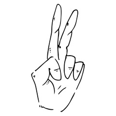 Human wrist with the sign of peace. Hand with two fingers out. Pease. Vector illustration. Simple hand drawn icon.