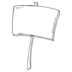 Empty banner. Transparency without text. Banner on a wooden hilt. Vector illustration. Simple hand drawn icon.