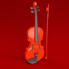 Fototapeta na wymiar Red Violin 3d illustration red empty background 3d image