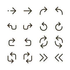 Line icons of arrows. Arrow symbol icons