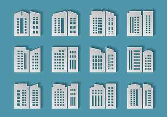 Fototapeta premium Paper cut company and buildings set on background, Origami blank and office collection style
