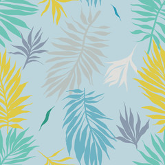 Fototapeta na wymiar Botanical seamless pattern. Hand drawn fantasy exotic sprigs. Floral background made of herbal foliage leaves for fashion design, textile, fabric and wallpaper.