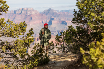 A hiker in the Grand Canyon National Park, South Rim, Arizona, USA.