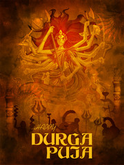 illustration of Goddess Durga in Happy Durga Puja Subh Navratri Indian religious header banner background
