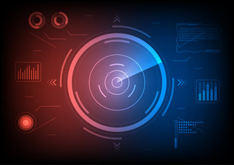 Futuristic radar screen monitor, HUD interface