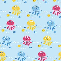 Printed kitchen splashbacks Sea animals Cute sea vector animals of the deep. Cartoon seamless pattern on a color background. It can be used for backgrounds, surface textures, wallpapers, pattern fills