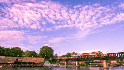 Fototapeta premium Train is crossing the bridge near the river