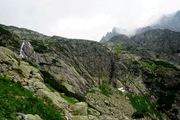 Obraz premium A beautiful landscape with rocky mountain in High Tatry, Slovakia. The High Tatras Mountains in summer