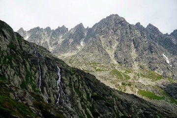 Obraz premium A beautiful landscape with rocky mountain in High Tatry, Slovakia. The High Tatras Mountains in summer