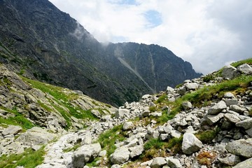 Fototapeta premium A beautiful landscape with rocky mountain in High Tatry, Slovakia. The High Tatras Mountains in summer