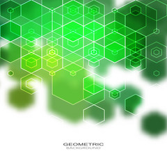  Geometric design of green hexagons with shadow. Abstract background for brochure templates.