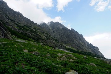 A beautiful landscape with rocky mountain  in High Tatry, Slovakia. The High Tatras Mountains in summer.