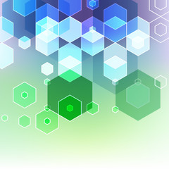  Vector geometric design blue green hexagons. Abstract background for brochure, banner templates.