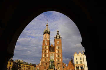Old town of Blair, view from below. market square in Krakow. cobblestones and old houses, romantic walks. copy space