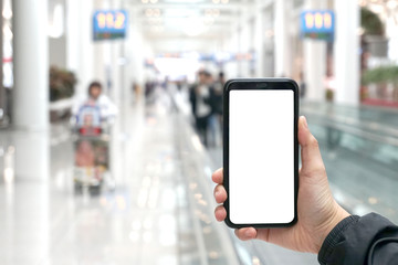 man holding smart phone with blank screen