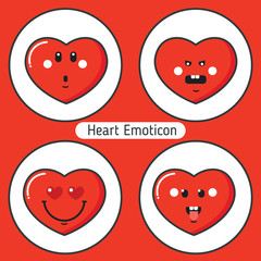 Set of heart emoticons. Collection with different expressions. Flat design. Avatars,cards,stickers, sites, calendars for Valentines Day. Vector illustration