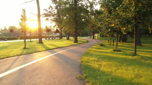 4k Uninhabited alleys, in the morning fresh central park of Bucha