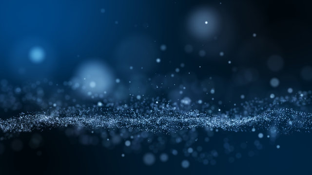 Dark blue and glow dust particle abstract background. © kokotewan