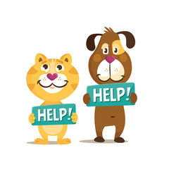 Colorful friendship day illustration card with funny dog and cat. Card, sticker, emblem about friendship