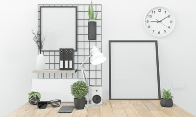 Idea of wooden comfortable office and decoration on white room zen style.3D rendering