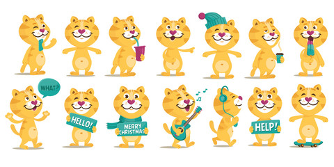 Collection of cute cartoon cat. Kitty Everyday Activities Set