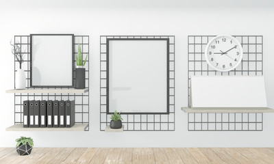 Idea of wooden comfortable office and decoration on white room zen style.3D rendering