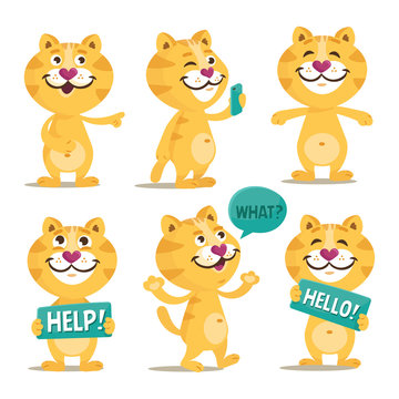 Collection of cute cartoon cat. Kitty Everyday Activities Set