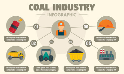 Coal industry infographic. Flat illustration of coal industry vector infographic for web design