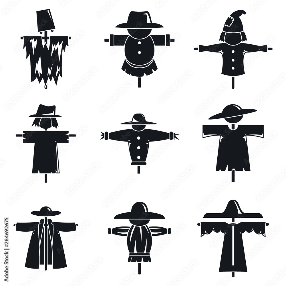 Poster scarecrow doll icons set. simple set of scarecrow doll vector icons for web design on white backgrou