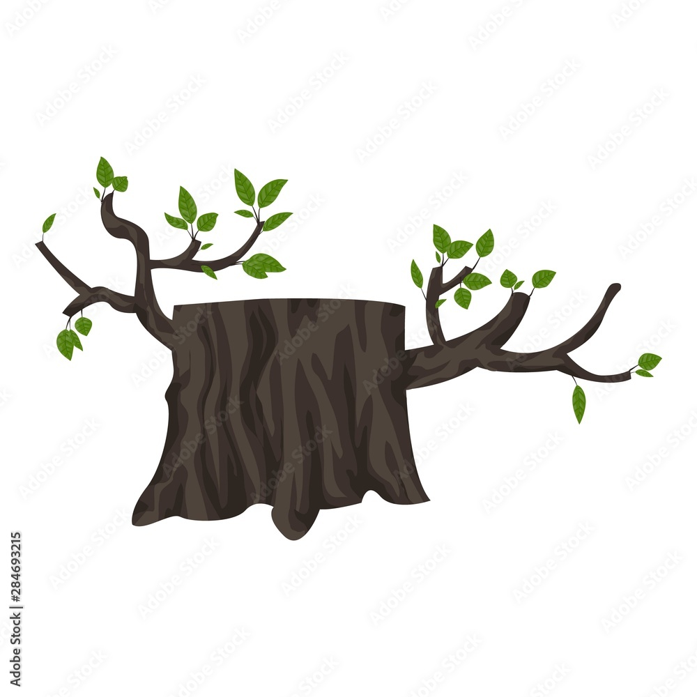 Poster tree stump with green leafs icon. cartoon of tree stump with green leafs vector icon for web design 