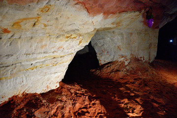 abandoned mines caves labirynth national park recreation area in Sablino near Saint Petersburg,...