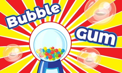 Bubble gum concept banner. Cartoon illustration of bubble gum vector concept banner for web design