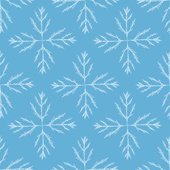 New year seamless pattern. White snowflakes background. Blue vector pattern. Winter snowflakes print for wrapping, textile, wallpaper design.