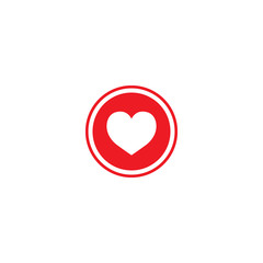 Heart icon. Like icon. Follow icon. Red heart in circle. Follow sign for social networks.