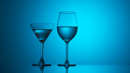 wine glasses dishes on a colored background