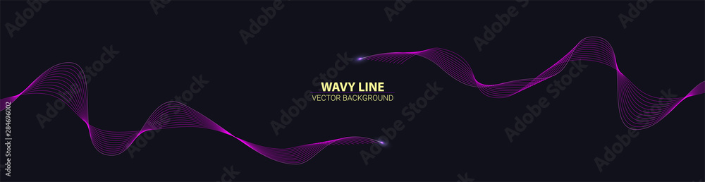 Wall mural blended twisted lines with glow on end. long banner with dynamic flowing waves on dark background. a