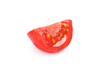 Slice of fresh cherry tomato isolated on white
