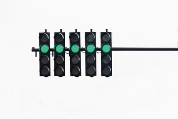 Green traffic light on white isolated background.