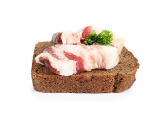 Pork fatback sandwich with parsley isolated on white