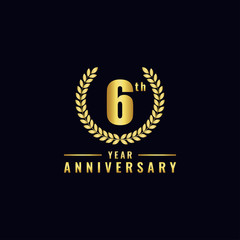 Vector illustration of a birthday logo number 6 with gold color, can be used as a logo for birthdays, leaflets and corporate birthday brochures. - Vector